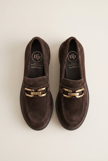 Chunky Sole Loafers Horsebit Detail - Brown Suede
