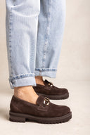 Chunky Sole Loafers Horsebit Detail - Brown Suede