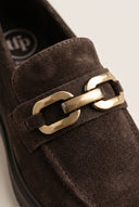 Chunky Sole Loafers Horsebit Detail - Brown Suede