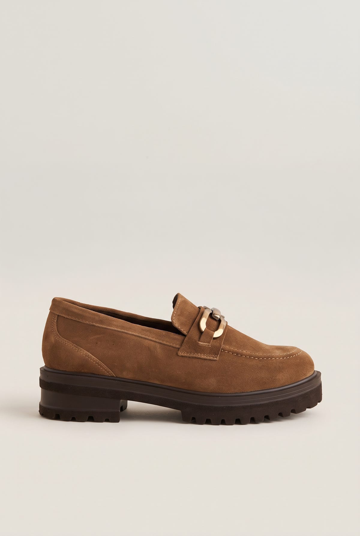 Chunky Sole Loafers Horsebit Detail - Taupe Suede