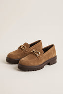 Chunky Sole Loafers Horsebit Detail - Taupe Suede