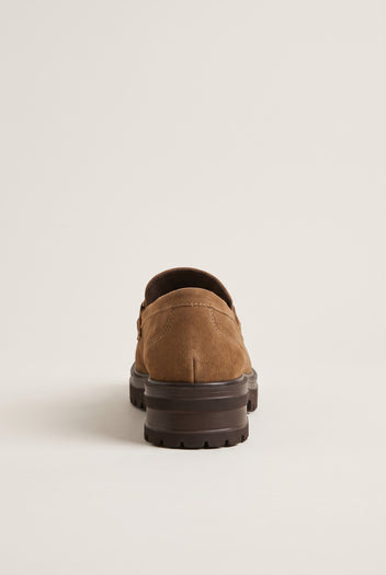 Chunky Sole Loafers Horsebit Detail - Taupe Suede