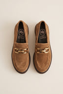 Chunky Sole Loafers Horsebit Detail - Taupe Suede