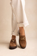 Chunky Sole Loafers Horsebit Detail - Taupe Suede