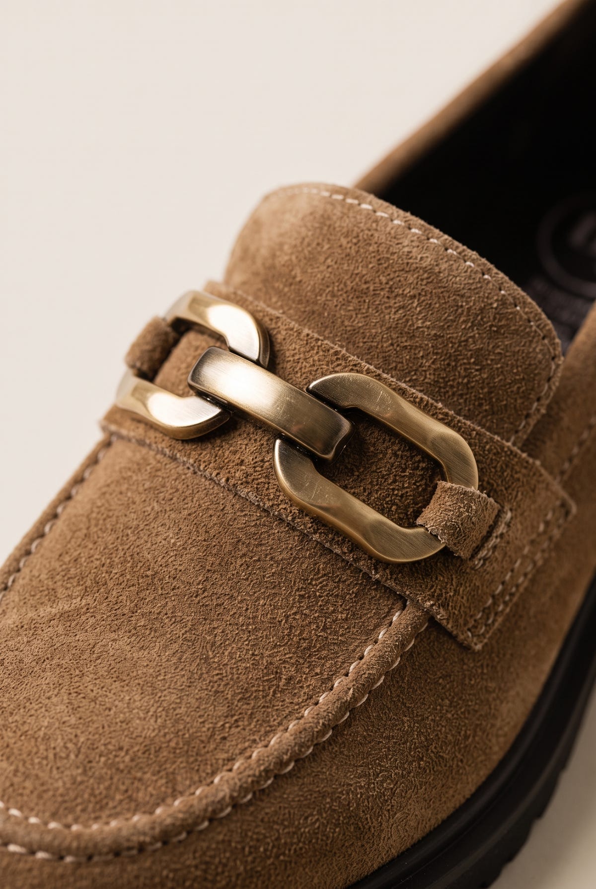 Chunky Sole Loafers Horsebit Detail - Taupe Suede