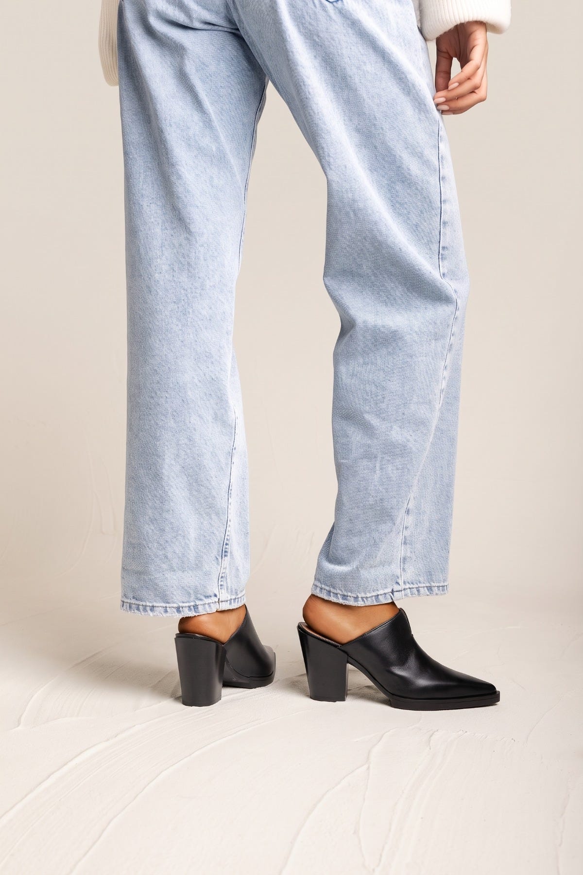 Block Heel Mules Pointed Toe - Brown Matte
