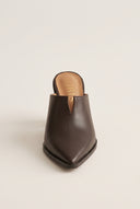 Block Heel Mules Pointed Toe - Brown Matte