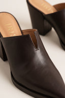 Block Heel Mules Pointed Toe - Brown Matte