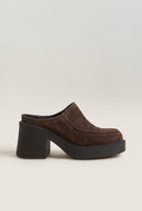 Platform Clogs Block Heel - Brown Suede