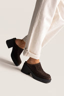 Platform Clogs Block Heel - Brown Suede