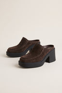 Platform Clogs Block Heel - Brown Suede