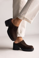 Platform Clogs Block Heel - Brown Suede