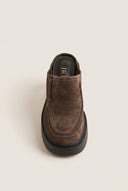 Platform Clogs Block Heel - Brown Suede