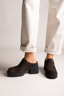 Platform Clogs Block Heel - Brown Suede