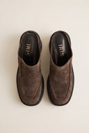 Platform Clogs Block Heel - Brown Suede