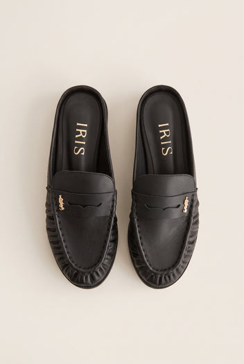 Φλατ Mules Penny Loafer - Μαύρο Ματ