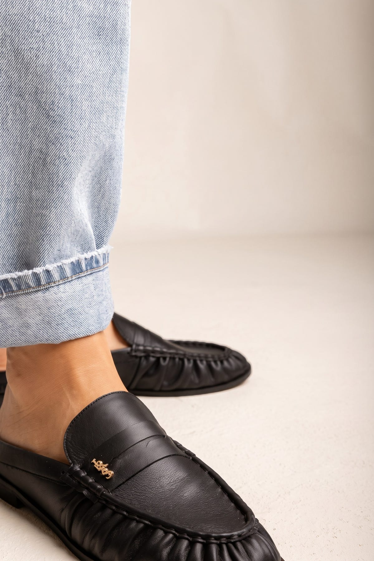 Φλατ Mules Penny Loafer - Μαύρο Ματ