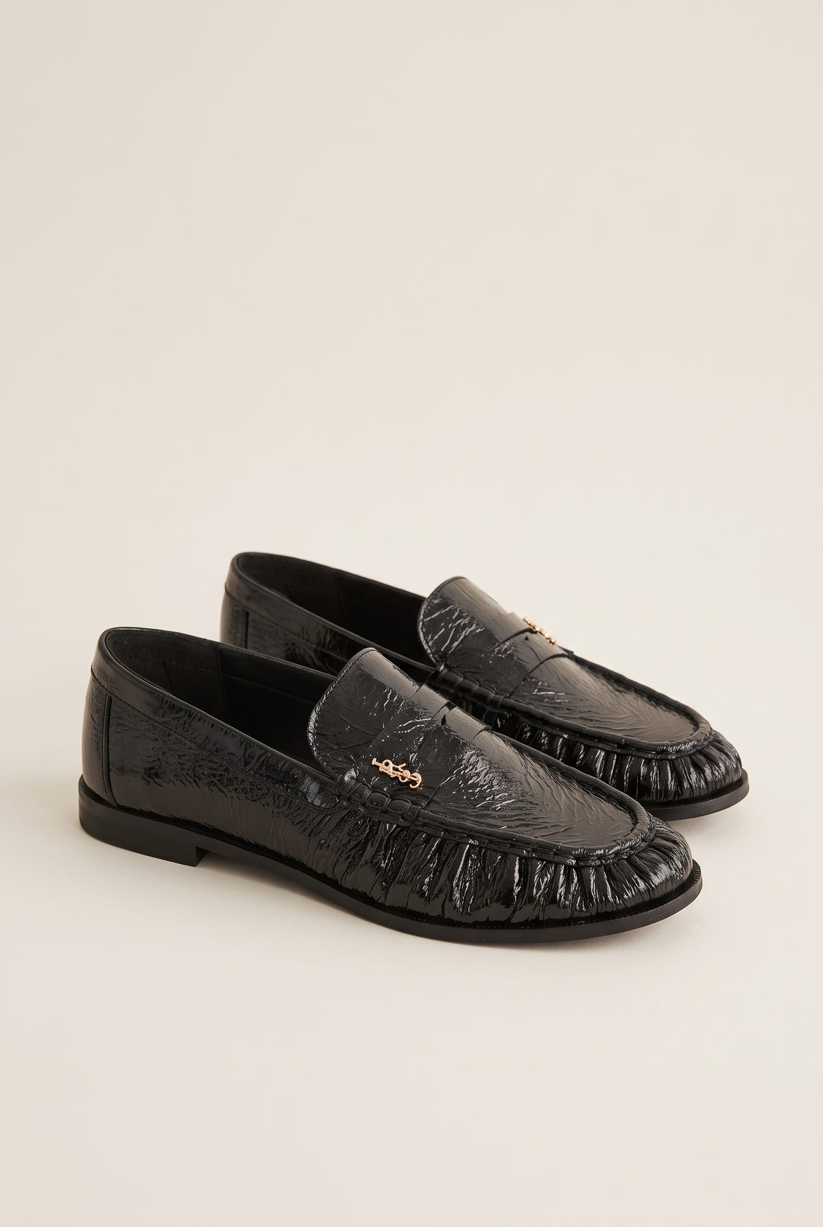 Flat Loafers Pleated Detail - Black Patent