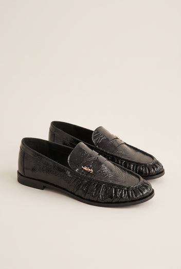 Flat Loafers Pleated Detail - Black Patent