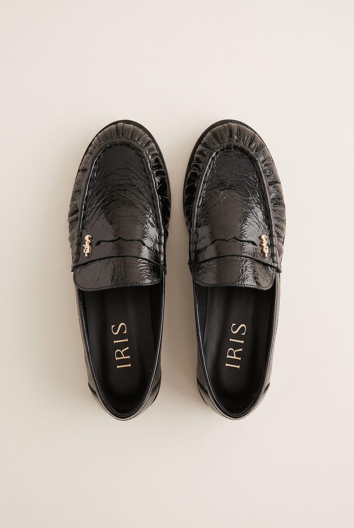 Flat Loafers Pleated Detail - Black Patent