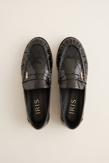 Flat Loafers Pleated Detail - Black Patent