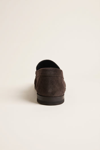 Flat Loafers Pleated Detail  - Brown Suede