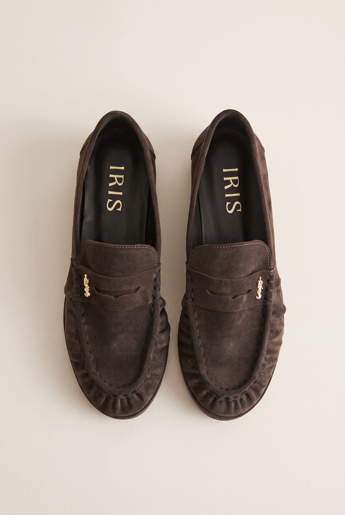 Flat Loafers Pleated Detail  - Brown Suede