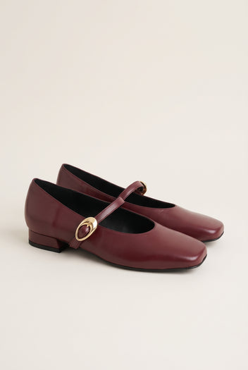 Mary Jane Flats Square Toe - Bordeaux Matte