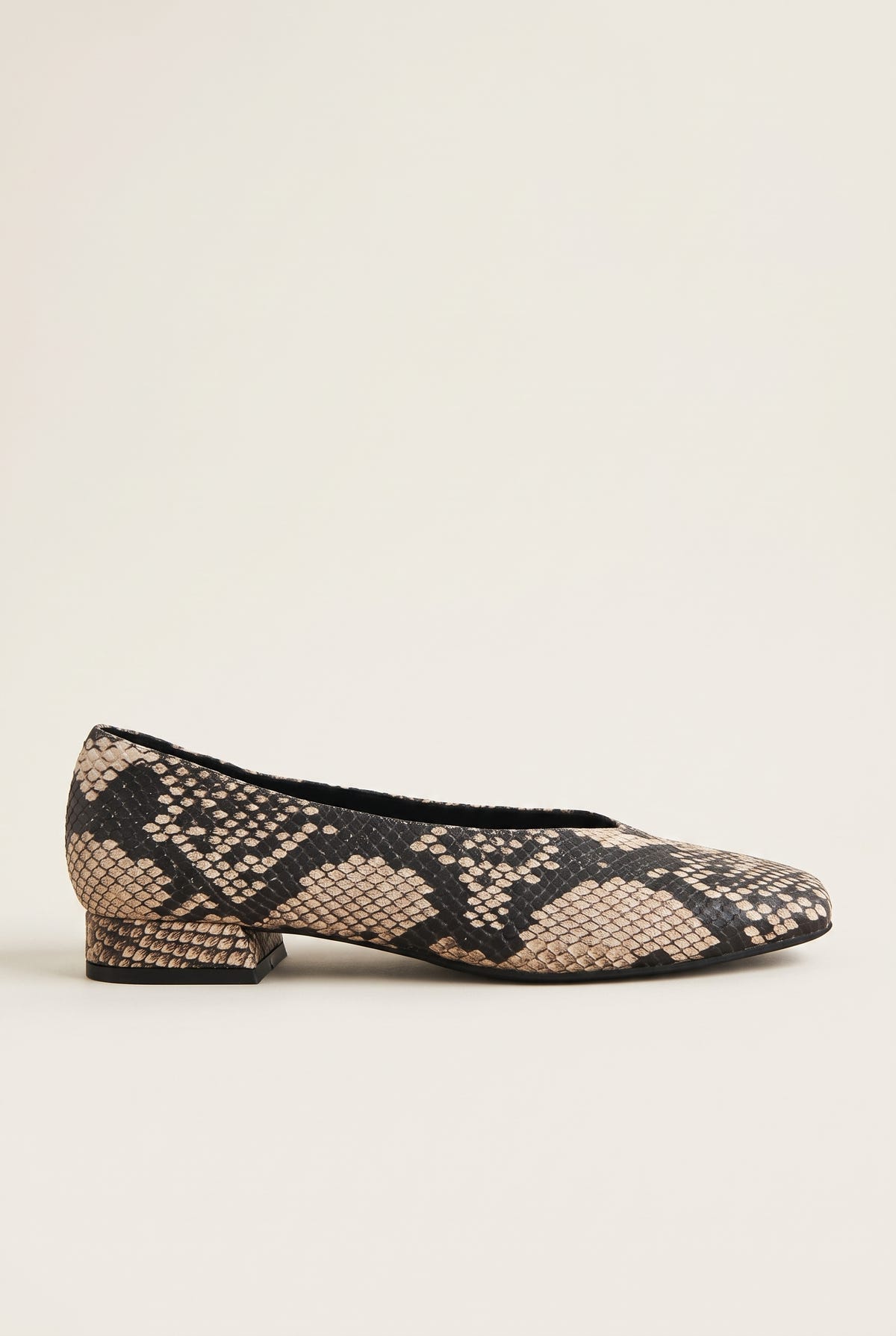 Ballet Flats Square Toe - Beige Snake Print