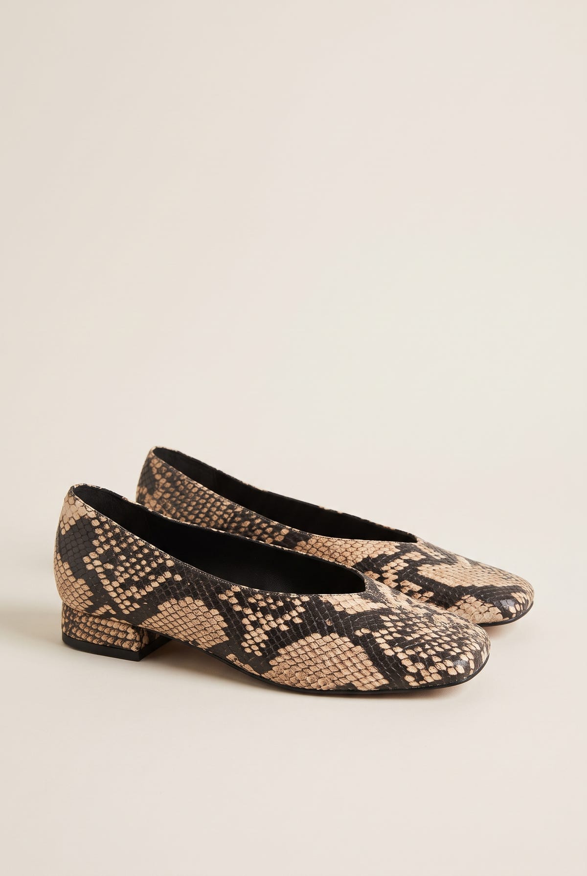 Ballet Flats Square Toe - Beige Snake Print