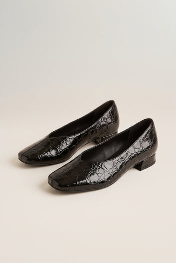 Ballet Flats Square Toe - Black Croc
