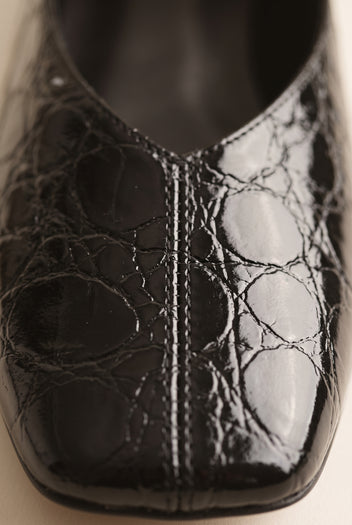 Ballet Flats Square Toe - Black Croc