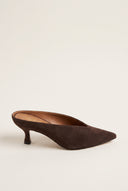 Kitten Heel Mules Pointed Toe - Brown Suede