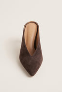 Kitten Heel Mules Pointed Toe - Brown Suede