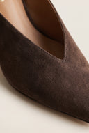 Kitten Heel Mules Pointed Toe - Brown Suede