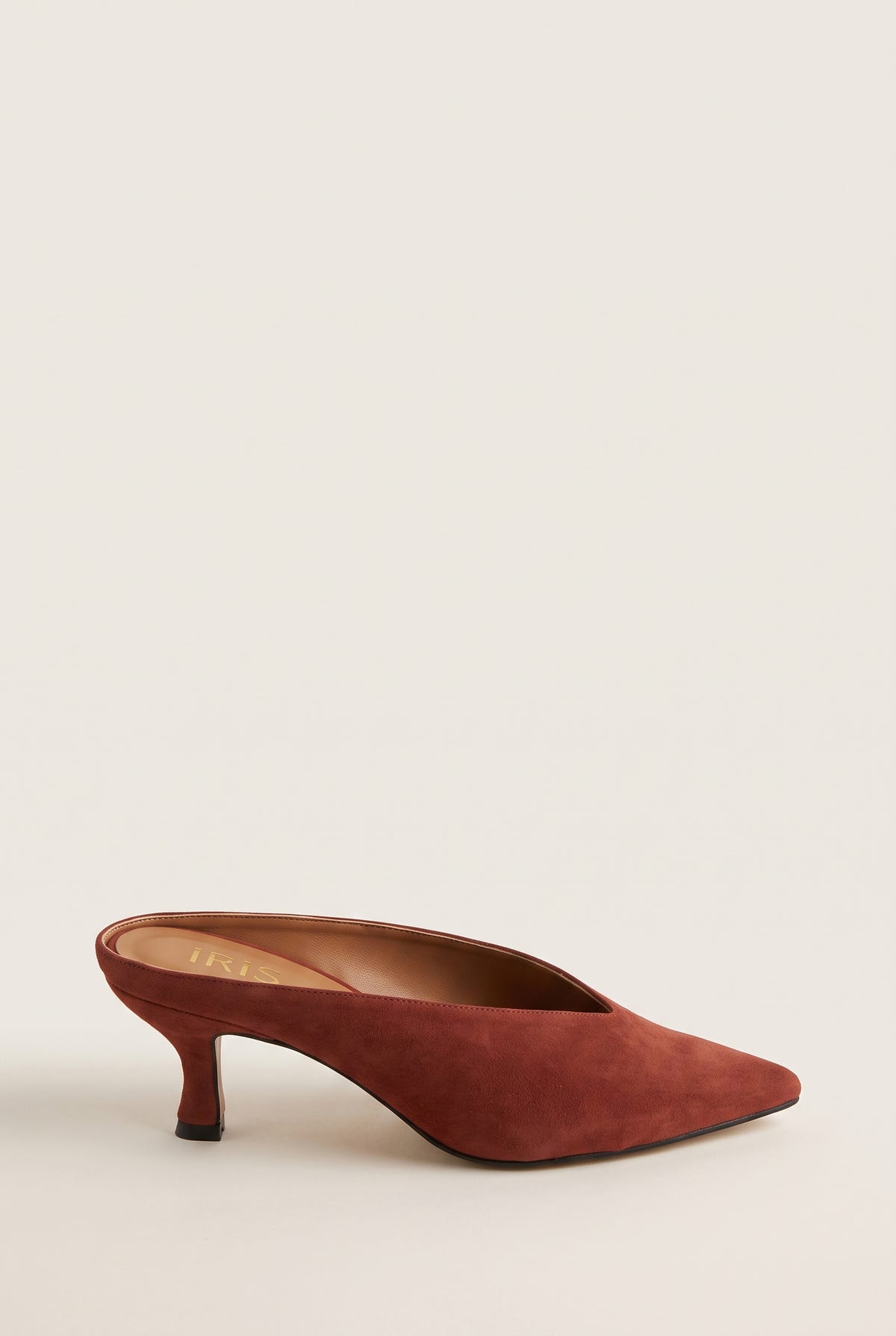 Kitten Heel Mules Pointed Toe - Terracotta suede