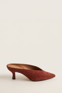 Kitten Heel Mules Pointed Toe - Terracotta suede