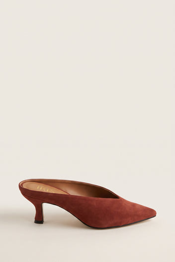 Kitten Heel Mules Pointed Toe - Terracotta suede