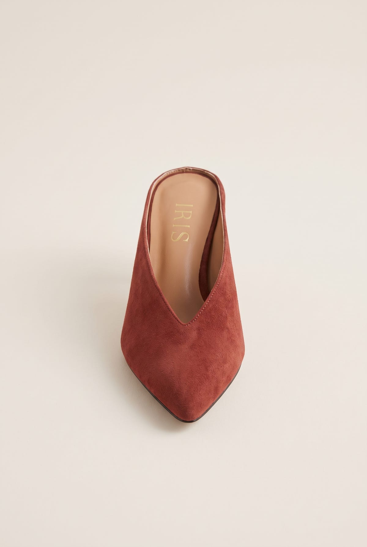 Kitten Heel Mules Pointed Toe - Terracotta suede