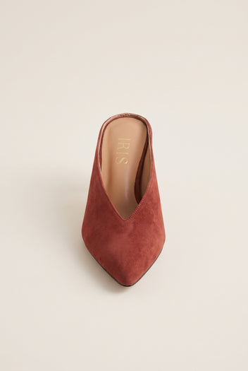 Kitten Heel Mules Pointed Toe - Terracotta suede