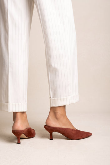 Kitten Heel Mules Pointed Toe - Terracotta suede