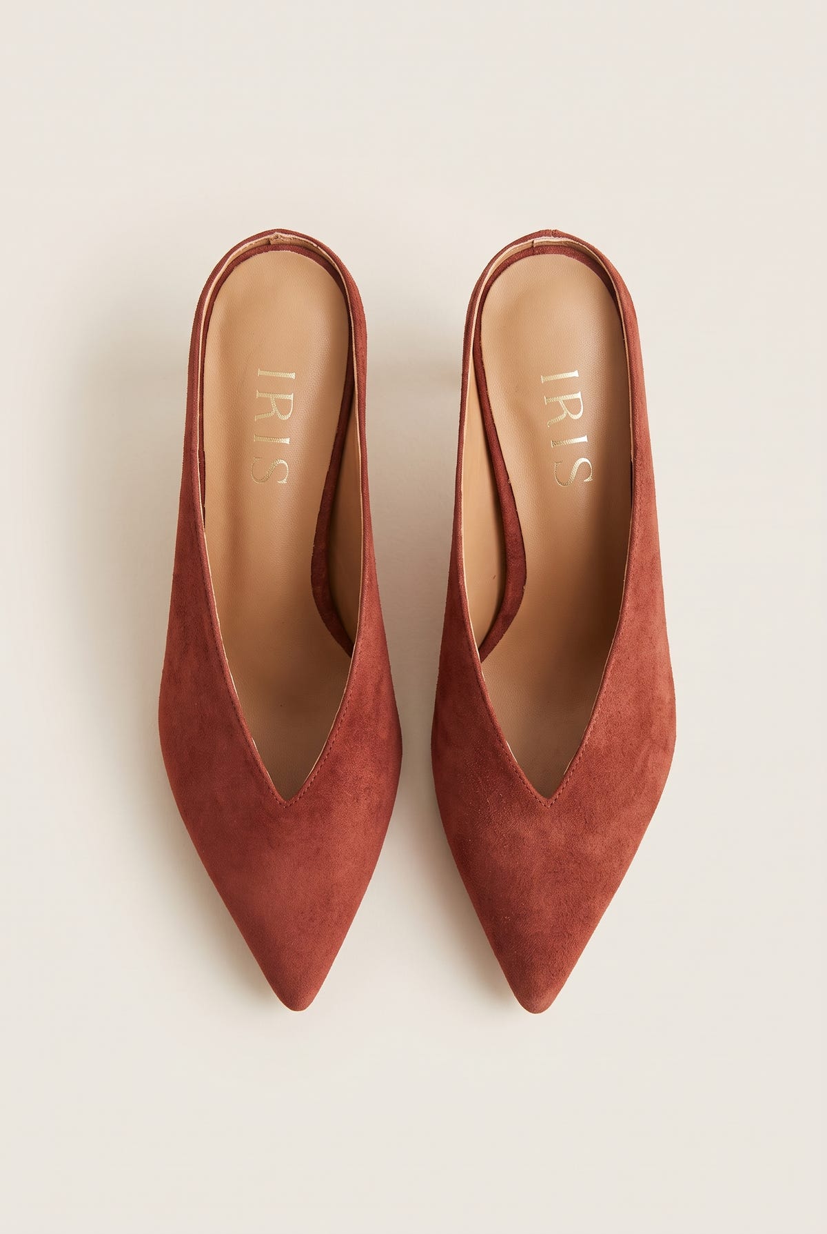 Kitten Heel Mules Pointed Toe - Terracotta suede