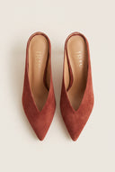 Kitten Heel Mules Pointed Toe - Terracotta suede