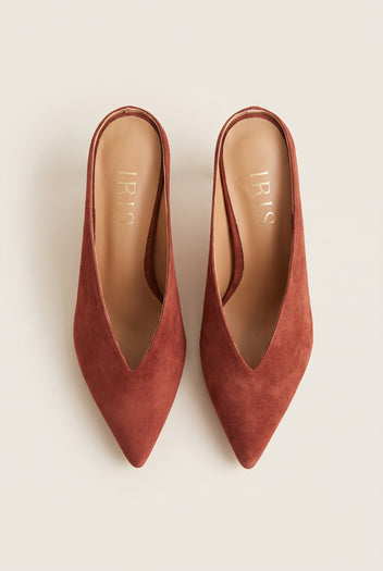 Kitten Heel Mules Pointed Toe - Terracotta suede