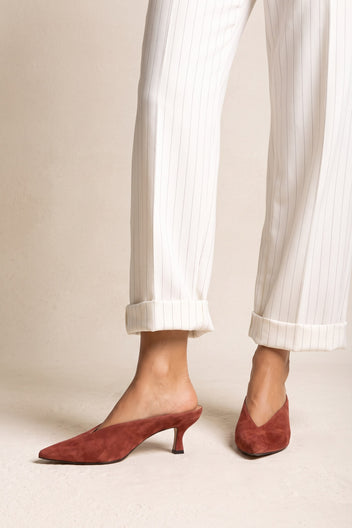 Kitten Heel Mules Pointed Toe - Terracotta suede