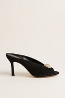 Stiletto Heel Mules Peep Toe - Black Suede