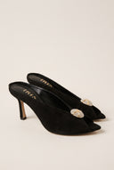Stiletto Heel Mules Peep Toe - Black Suede