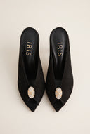 Stiletto Heel Mules Peep Toe - Black Suede