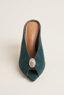 Stiletto Heel Mules Peep Toe - Forest Green Suede