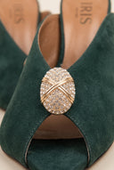 Stiletto Heel Mules Peep Toe - Forest Green Suede